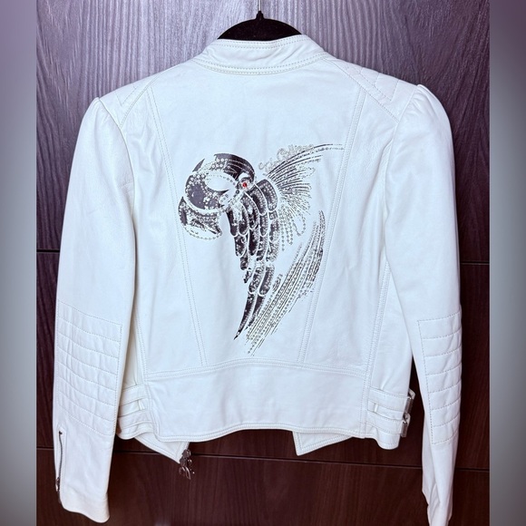 John Galliano leather moto jacket in white - Picture 8 of 14